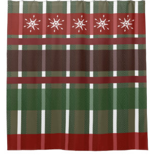 Snowflake Buffalo Plaid Christmas Holiday Shower Curtain