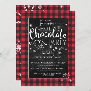 Snowflake & Buffalo Plaid Hot Chocolate Invitation