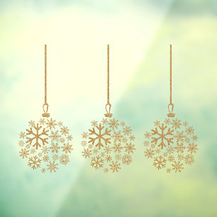 Snowflake bulbs gold glitter pack of three window