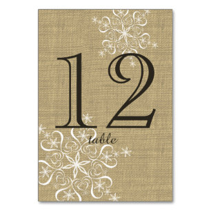 Snowflake Burlap Table Number Card