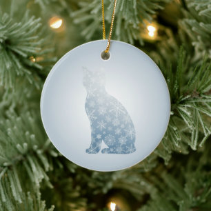 Snowflake Cat Christmas Winter Cat Silhouette Ceramic Ornament