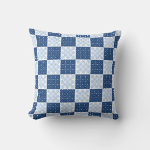 Snowflake Chequerboard Blue and White Pillow