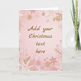 Snowflake Christmas Card Pink White Gold