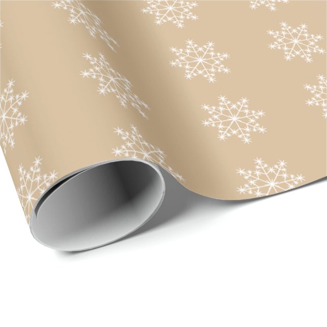 Snowflake Christmas Design Tan Xmas Holidays Wrapping Paper (Roll Corner)