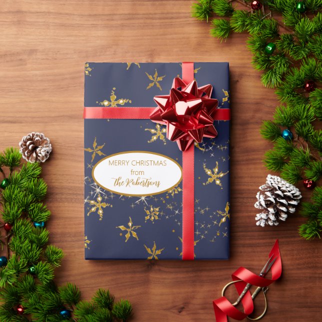 Snowflake Christmas Elegant Gold Twinkle Star Navy Wrapping Paper (Holiday Gift)