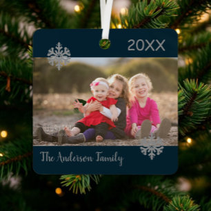 Snowflake Christmas Family Photo Metal Tree Decoration