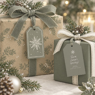 Snowflake & Christmas Greeting Dark Olive ID1334 Gift Tags