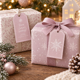 Snowflake & Christmas Greeting Dusty Rose ID1334 Gift Tags