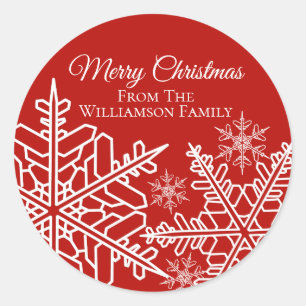 Snowflake Christmas Holiday Red White Classic Round Sticker