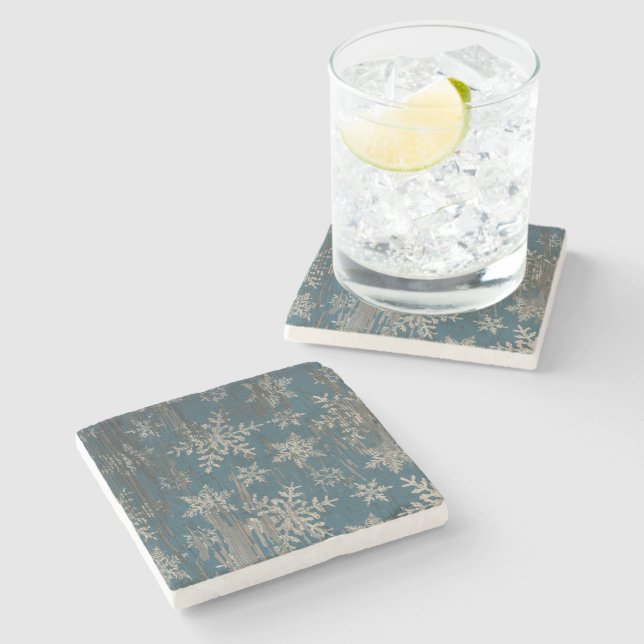 snowflake Christmas Holiday Rustic coaster (Side)