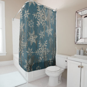 snowflake Christmas Holiday Rustic shower curtain