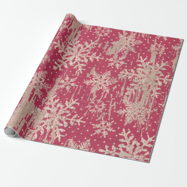 Snowflake Christmas Holiday Rustic Wrapping Paper (Unrolled)