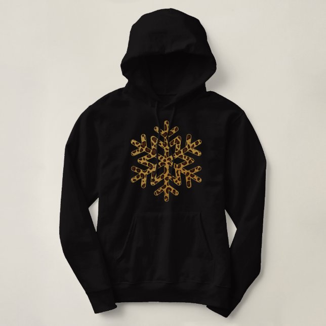 Snowflake Christmas Leopard Print Snow Winter Holi Hoodie (Design Front)