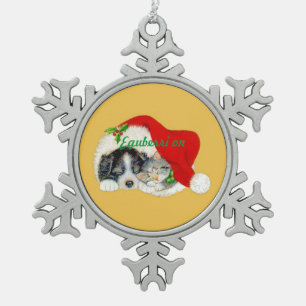 Snowflake Christmas Ornament Puppy and Kitten