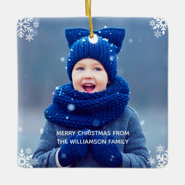 Snowflake Christmas Photo Custom Ceramic Ornament (Front)