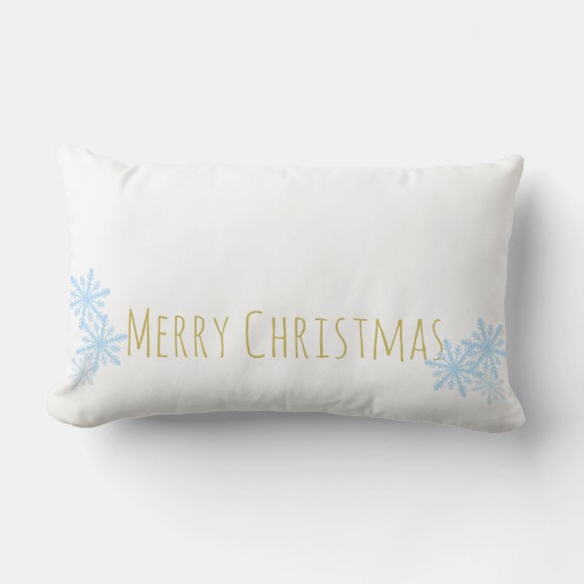 Snowflake Christmas Pillow in Blue and Gold (Front)