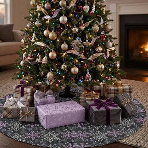 Snowflake Christmas Purple Silver Brushed Polyester Tree Skirt