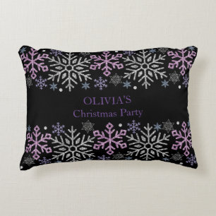 Snowflake Christmas Purple Silver Decorative Cushion