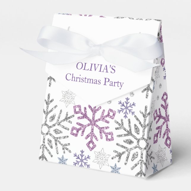  Snowflake Christmas Purple Silver Favour Box (Front Side)