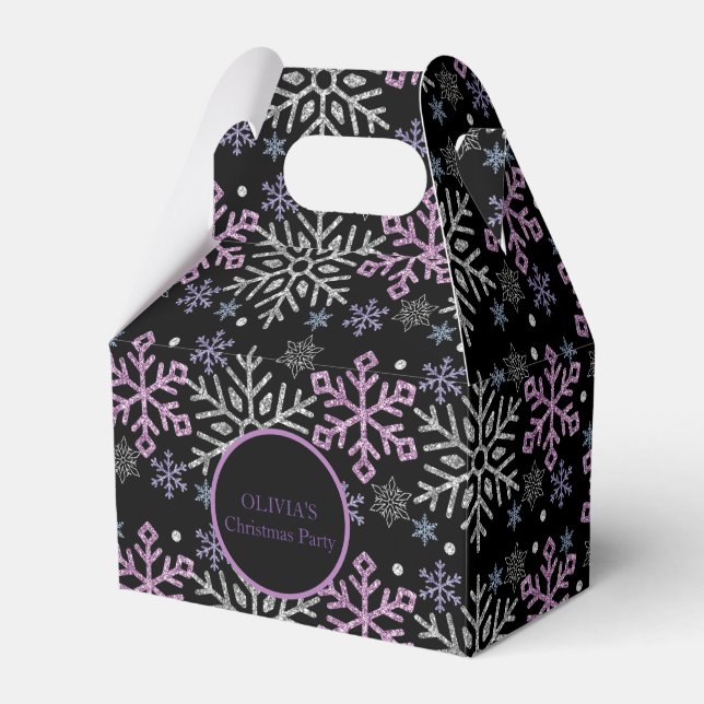  Snowflake Christmas Purple Silver Favour Box (Front Side)