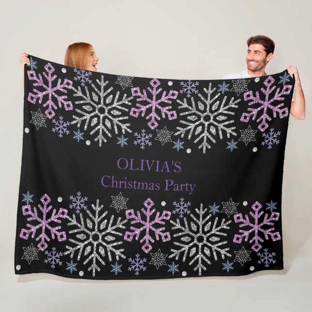 Snowflake Christmas Purple Silver Fleece Blanket (In Situ)