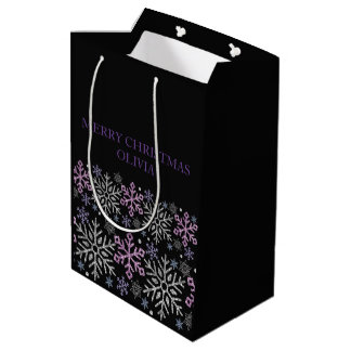 Snowflake Christmas Purple Silver Medium Gift Bag