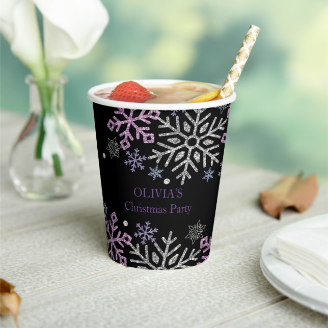  Snowflake Christmas Purple Silver Paper Cups (Insitu)
