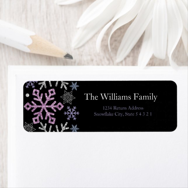  Snowflake Christmas Purple Silver Return Address Label (Insitu)