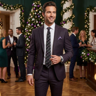 Snowflake Christmas Purple Silver Tie