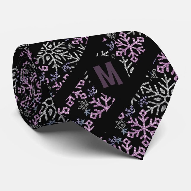 Snowflake Christmas Purple Silver Tie (Rolled)