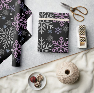 Snowflake Christmas Purple Silver Wrapping Paper