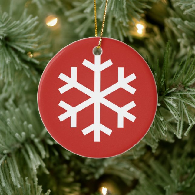 Snowflake Christmas Red Ceramic Ornament (Tree)