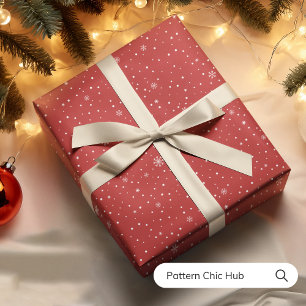 Snowflake Christmas Red Modern Elegant Wrapping Paper