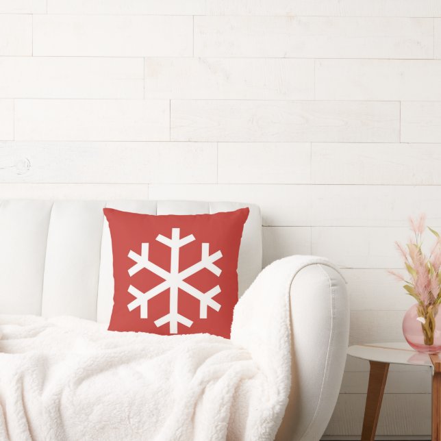 Snowflake Christmas Red Throw Pillow (Couch)