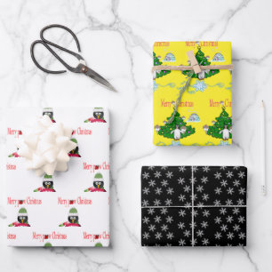 Snowflake Christmas Sheets Wrapping Paper Penguin 