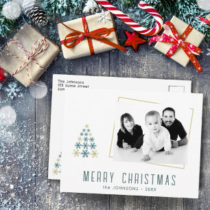 Snowflake Christmas Tree Family Photo Holiday Postcard