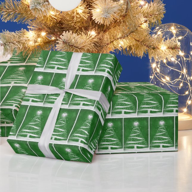 Snowflake Christmas Tree on Green Wrapping Paper (Holidays)
