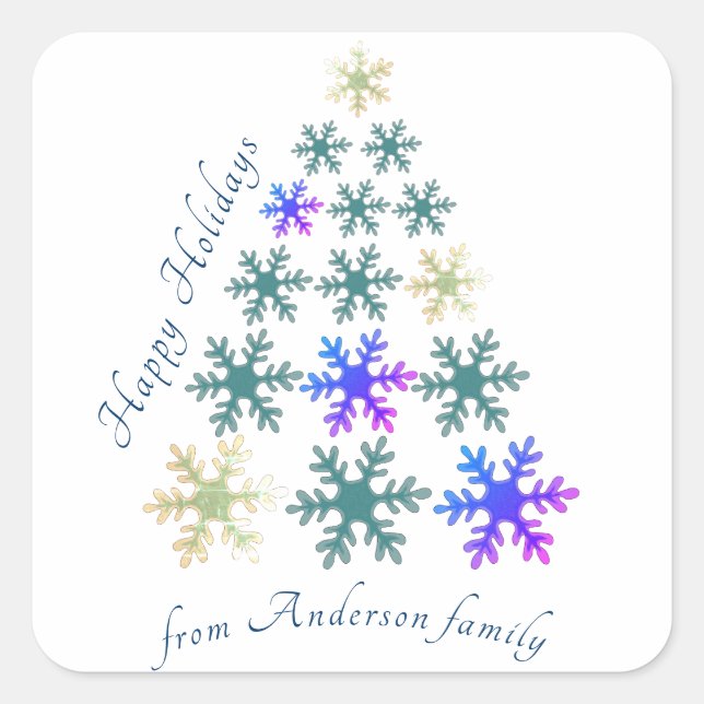 Snowflake Christmas Tree Personalised Holiday Square Sticker (Front)