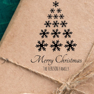 Snowflake Christmas tree Script Custom Holiday Rubber Stamp