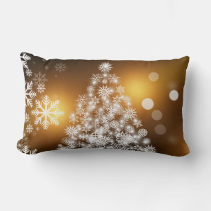 Snowflake Christmas Tree with Golden Background Lumbar Cushion