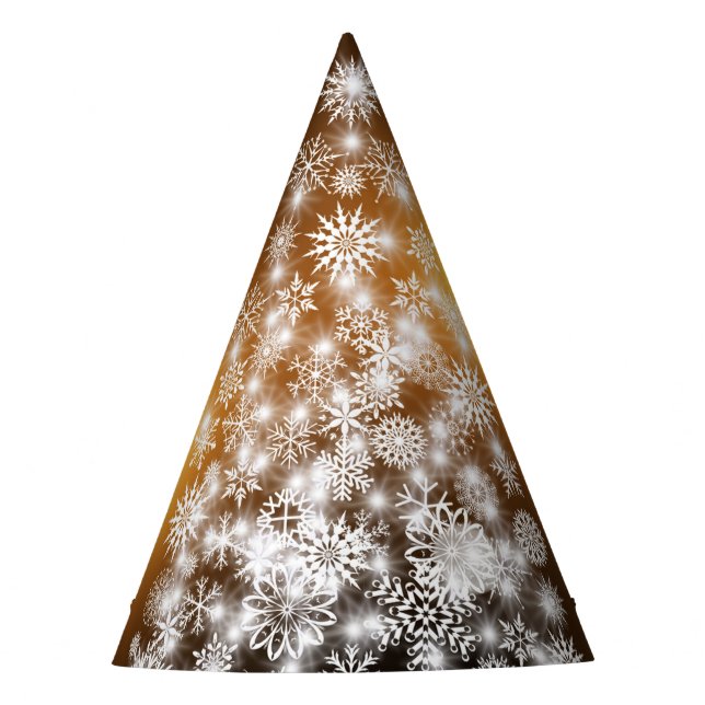 Snowflake Christmas Tree with Golden Background Party Hat (Front)