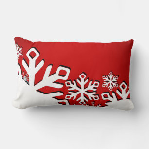 Snowflake City Holiday   red Lumbar Cushion