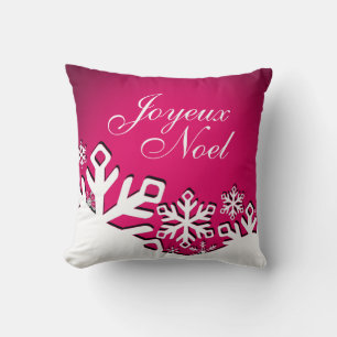 Snowflake City Joyeux Noel Christmas   fuschia Cushion
