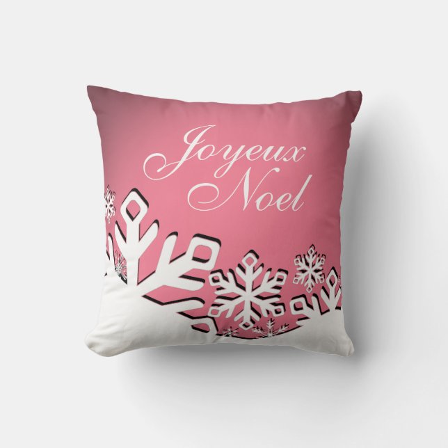 Snowflake City Joyeux Noel Christmas | pink Cushion (Front)