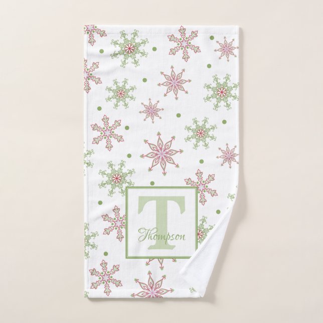 Snowflake Colourful Monogram Modern Family Name Hand Towel (Hand Towel)