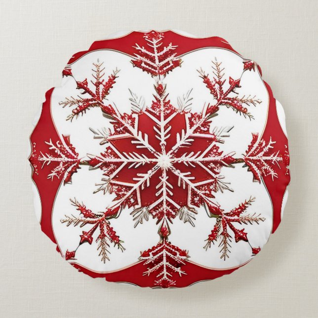 ❄️ Snowflake Cosy Winter Home Style Red ✨ Round Cushion (Front)