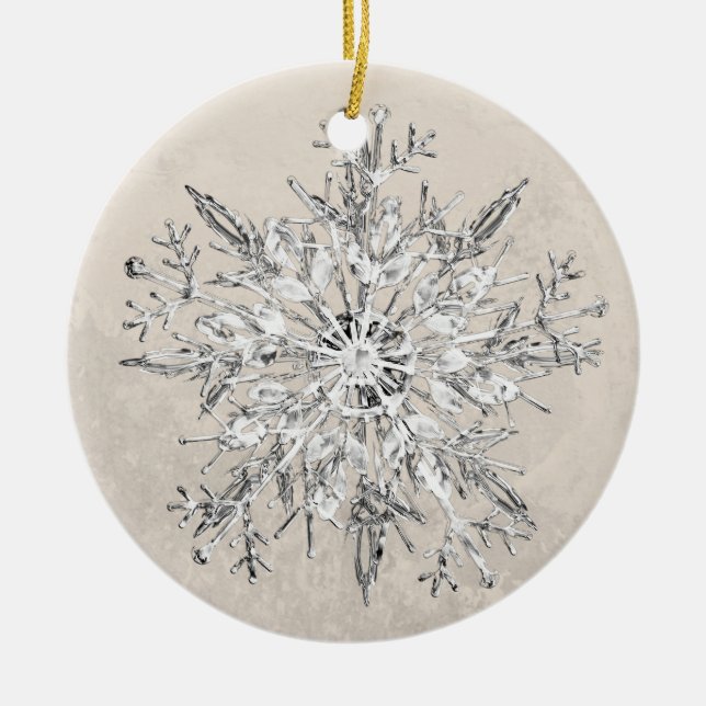 Snowflake Crystal Grunge   Ceramic Ornament (Front)