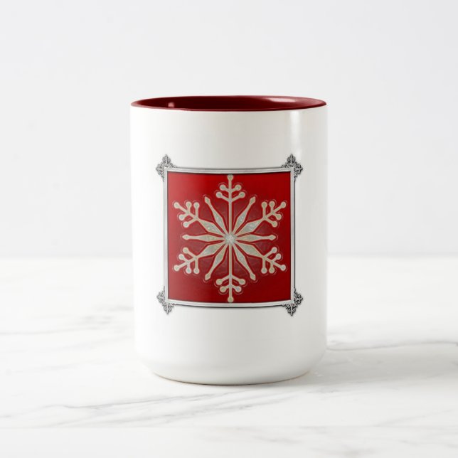 Snowflake Design Customisable Christmas Two-Tone Coffee Mug (Center)
