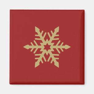 Snowflake Design Gold on Red Magnet