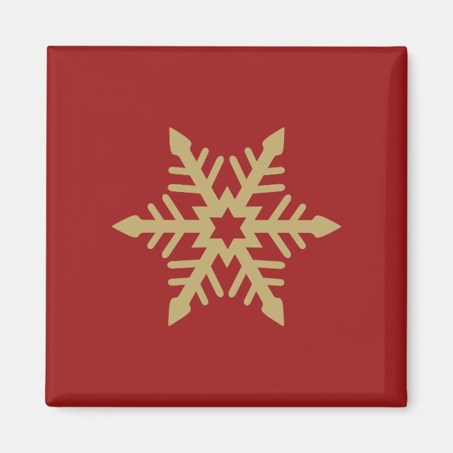 Snowflake Design Gold on Red Magnet (Front)
